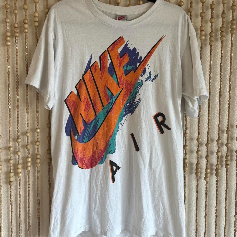 Vintage Nike Air  90s Retro White Orange Blue Graphic Short Sleeve Causal T - Picture 2 of 5